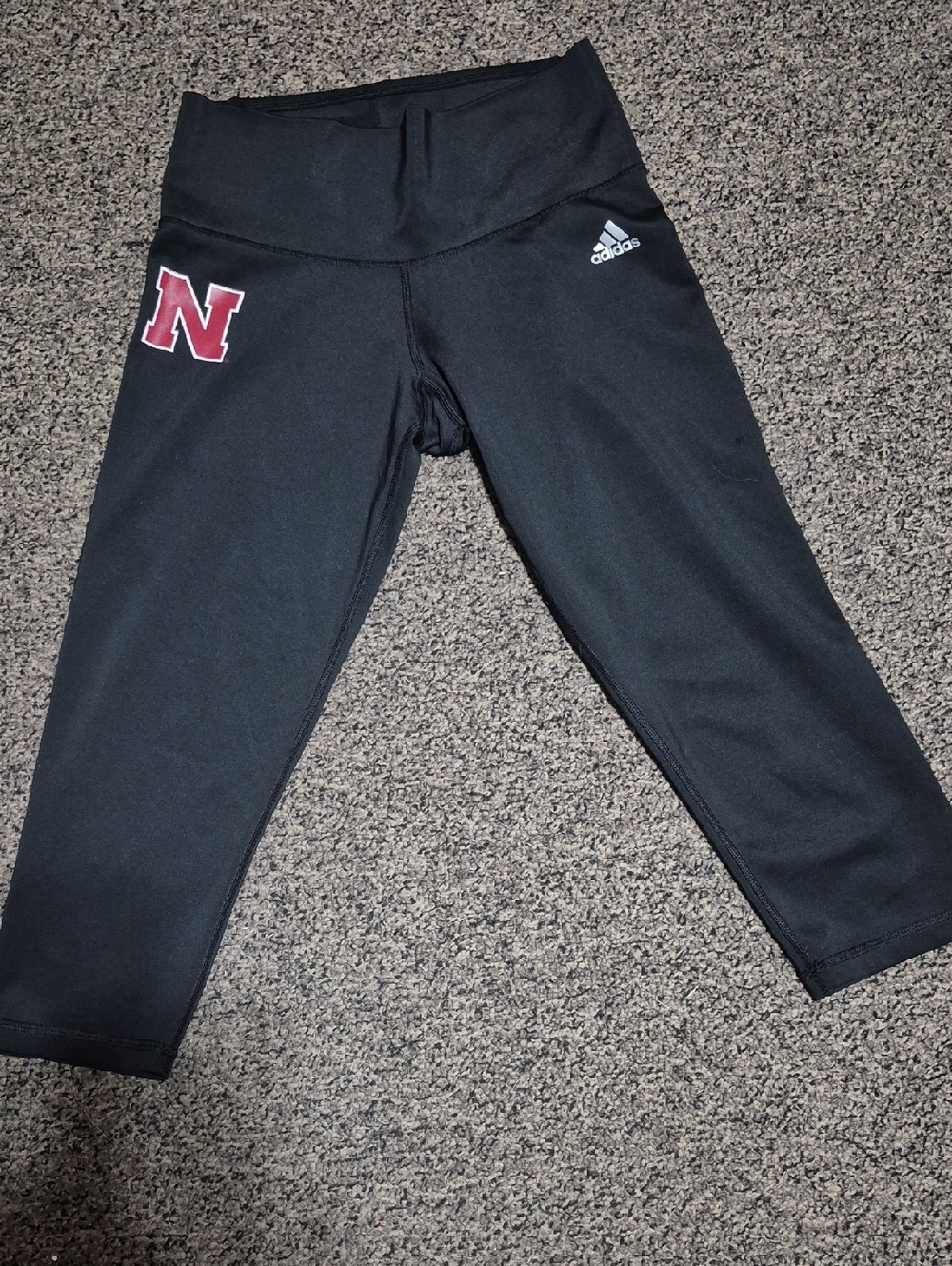 Adidas Nebraska Huskers Black Climalite Capri Leggings with Red 'N' Patch